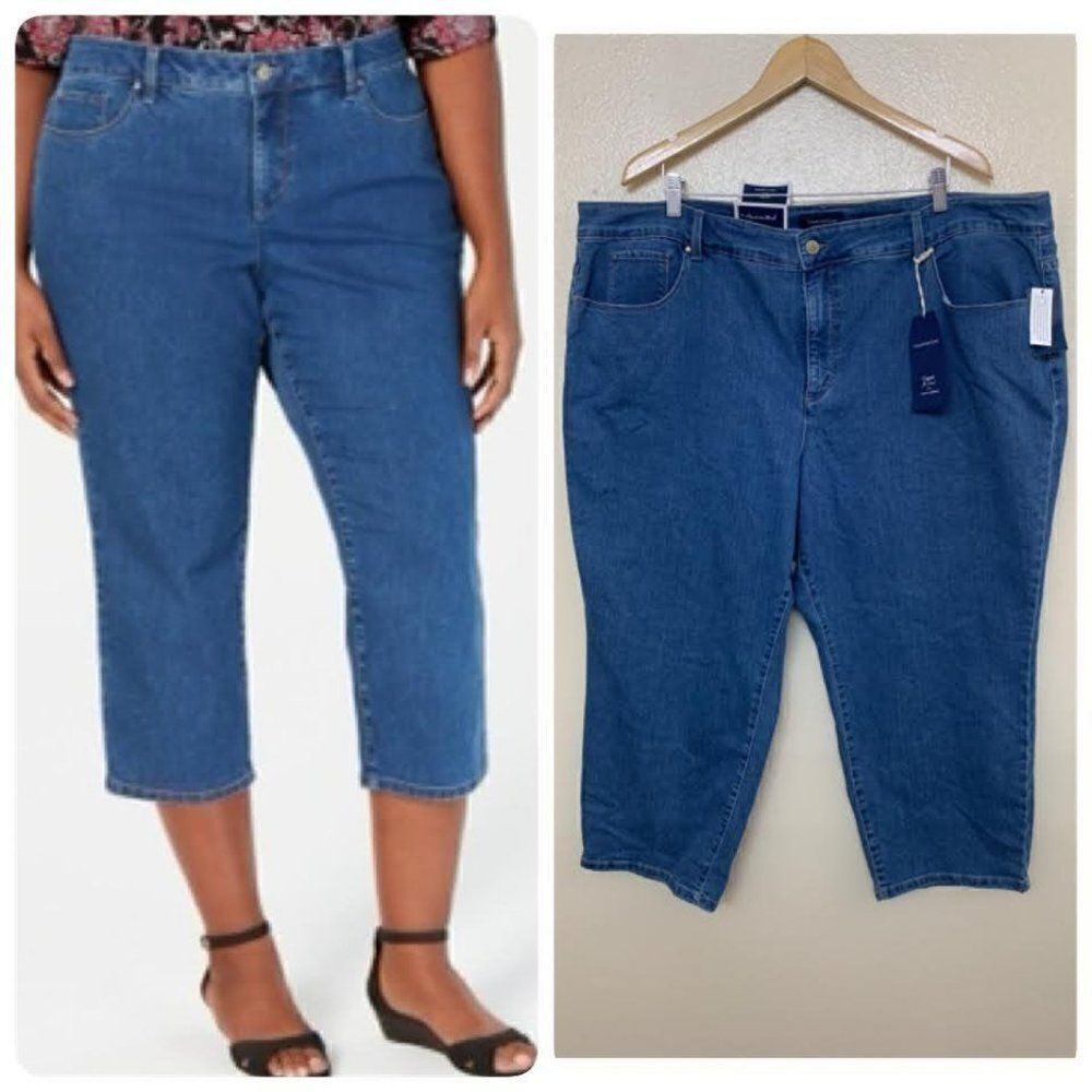 Charter Club Plus Bristol Mid Rise Slimming Capri Jeans 26W Lyon Wash